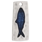 Pendant irregular rectangle 31x14 mm fish motif Fine silver plating - Blue x1
