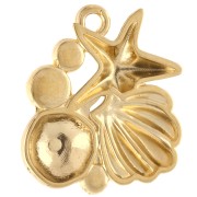 Shell & starfish pendant 21x20 m Gilded with fine gold - Blue glitter x1
