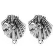 Shell ear studs 19x17 mm - closed hoop - Antique sterling silver plating x2