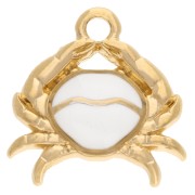 Crab charm 16x15 mm with epoxy resin - Gilded with fine gold - Pearlescent white x1