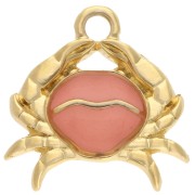 Crab charm 16x15 mm with epoxy resin - Gilded with fine gold - Salmon pearl x1