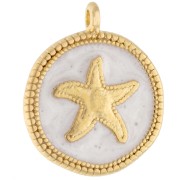 Round irregular 20 mm starfish pendant - Gilded with fine gold - Pearlescent white x1