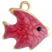 Mini fish charm 10 mm with epoxy - 304 Gold stainless steel - Red x1