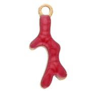 Mini coral charm 13x5 mm with epoxy - 304 stainless steel gold - Red x1