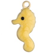 Mini seahorse charm 14x7 mm with epoxy - 304 Gold stainless steel - Yellow x1