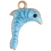 Mini Dolphin Charm 12x8 mm with Epoxy - 304 Gold Stainless Steel - Blue x1