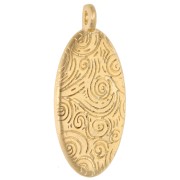 Oval pendant 28.5x12.5 mm with palm tree motif - Gilded with fine gold - Pink glitter x1