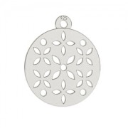 Round charm flower 15 mm Sterling Silver x1