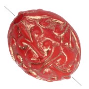 10x8 mm olive beads in opaque resin - Baroque decor - Red - Gold x4