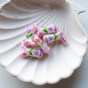 Pearl Santiag - cowboy boot 24x17 mm glass - Flower motif - Pink - Lilac