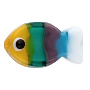 Glass fish bead 20.5x12 mm - Striped - Yellow - Green - Brown x1