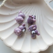 19x14 mm teddy bear bead in opaque glass - Violet marbled x1