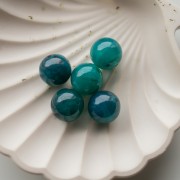 15.5 mm round beads in translucent acrylic - Peacock blue marbled x5