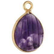 17x11 mm striated drop charm gemstone - Fine gold plated - Amethyst x1