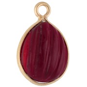 17x11 mm striated drop charm gemstone - Fine gold plated - Garnet x1