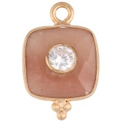 17x11mm Square Gemstone & CZ Pendant - Fine gold plated - Peach Moonstone