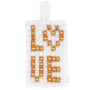 Rectangular 29x14 mm seed bead pendant LOVE motif - White - Gold x1