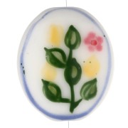 Ceramic oval bead 20.5x18 mm - Lemon motif - White - Green - Yellow x1