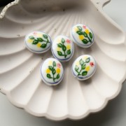 Ceramic oval bead 20.5x18 mm - Lemon motif - White - Green - Yellow x1