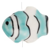Ceramic clown fish bead 13x17.5 mm - Turquoise - White x1