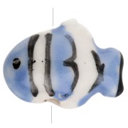 Ceramic clown fish bead 13x17.5 mm - Blue - White x1