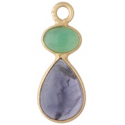 Geometric Pendant 20x8 mm - Fine gold plated - Iolite - Chrysoprase x1