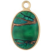 18x11 mm oval gemstone charm - Dark Green Oyster Turquoise x1
