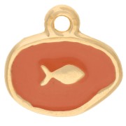Irregular oval charm 13 mm - Fish motif - Gilded with fine gold - Salmon x1