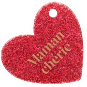 Heart pendant 39x45 mm acrylic - Maman chérie - Pailleté Rouge - Doré x1