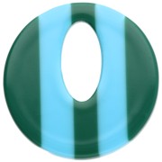 Round hollow acetate pendant 21 mm - Light blue - Dark green stripes x1
