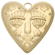 Heart pendant 46.5x45 mm - face pattern - 304 Stainless Steel Gilded x1