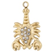 Lobster charm 19x12 mm with rhinestones - 304 Gold Stainless Steel - Crystal x1
