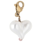 ABS Heart Charm and Beads with Clasp - Gold-Plated 304 Stainless Steel - White x1