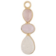 Geometric Pendant, 29x8mm, Fine gold plated - Morganite - Kunzite - White Druzy