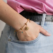 1.5 mm ball-link bracelet with 5 5 mm stopper beads - 304 stainless steel, 18 cm