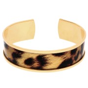 17x160 mm leopard pattern cuff bracelet - Fine gold plated - Brown x1