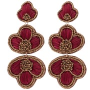 99x45 mm Dangle Earrings with Raffia and Embroidered Beads, Bronze - Burgundy (Set of 2)