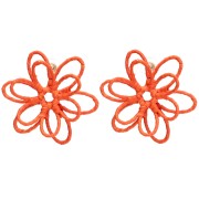 Wire Flower Earrings - 3D Design - 52 mm in Raffia - Orange (2 pairs)