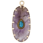 35x16 mm oval pendant made of gemstone and imitation turquoise - Amethyst x1