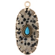 35x16 mm oval pendant made of gemstone and imitation turquoise - Dalmatian Jape