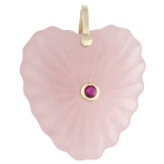 32x30 mm Heart-Shaped Gemstone and CZ Pendant - Rose Quartz x1
