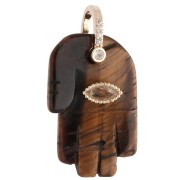 Fatma's Hand Pendant, 27x17 mm, Gemstone and Zirconium Oxides, Tiger's Eye