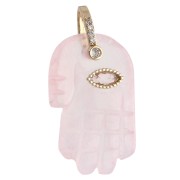Fatma's Hand Pendant, 27x17 mm, Gemstone and Zirconium Oxides - Rose Quartz