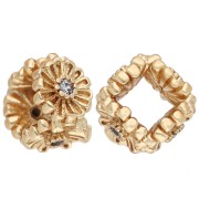 6.5 mm Flower-Shaped Rondelle Bead with Zirconium Oxides - Fine gold plated - Crystal