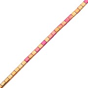 Flat Square Beads, 2 Holes, 5x5x1.9 mm, Hematite Imitation, Multi-Pink, 39.5 cm