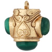 Ethnic Pendant, 18x16 mm, Dyed Gemstones - Fine gold plated - Green Onyx