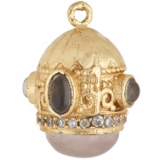 Ethnic Pendant, 21x17 mm, CZ & Gemstone - Fine gold plated - Rose Quartz x1