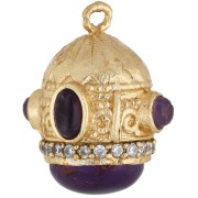 Ethnic Pendant, 21x17 mm, CZ & Gemstone - Fine gold plated - Amethyst x1