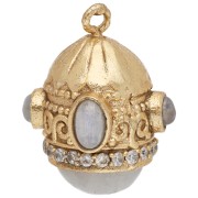 Ethnic Pendant, 21x17 mm, CZ & Gemstone - Fine gold plated - Moonstone