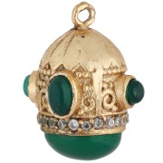 Ethnic Pendant 21x17mm CZ & Dyed Gemstone - Fine gold plated - Green Onyx